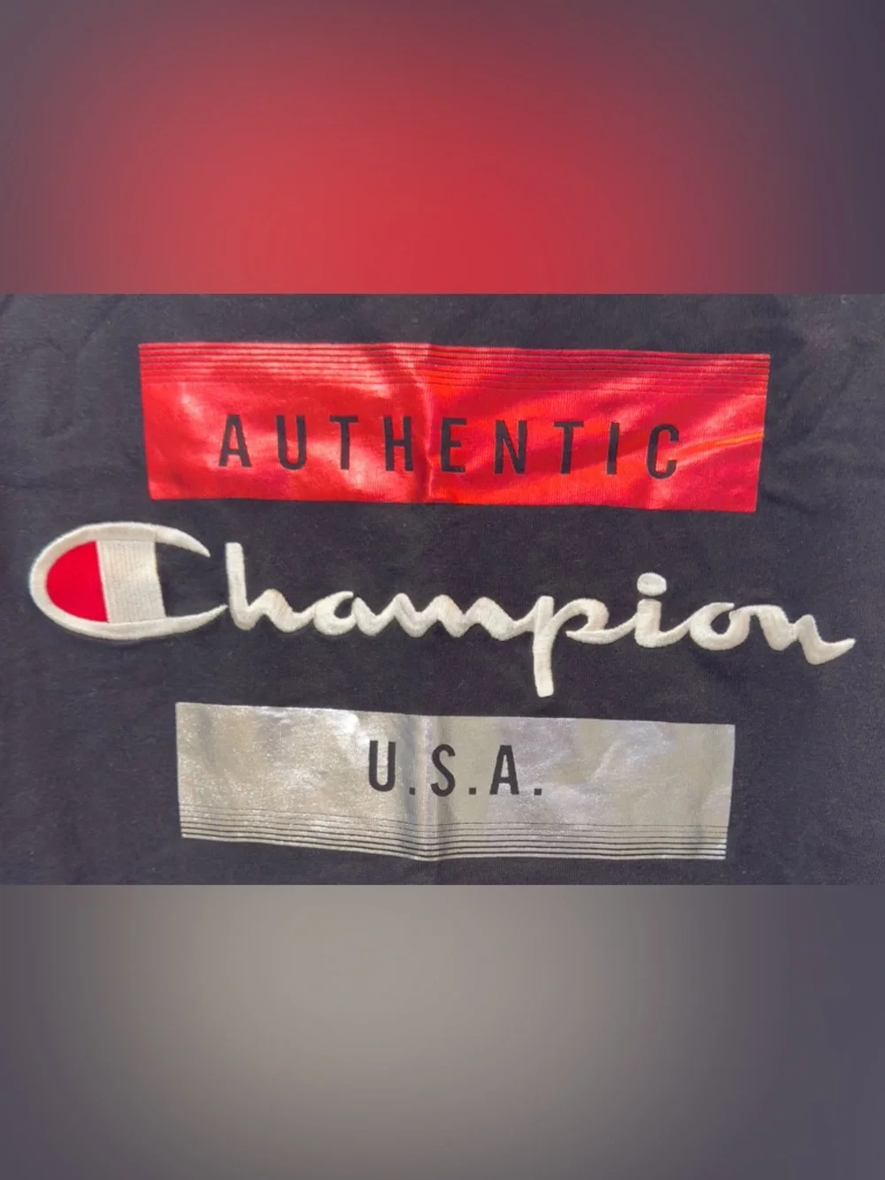Champion Black Short-Sleeve Tee with Red & Silver Logo Panels 3XL New w/o tags - Picture 5 of 9
